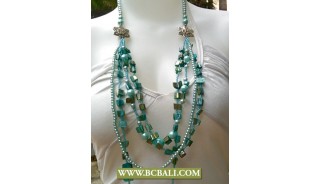 Blue Beads Fashion Necklace Multi Strand